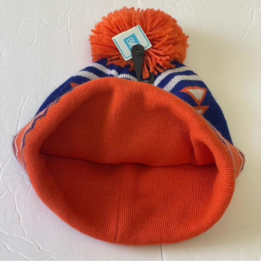 New York New York Nicks Seventy Seven Brand Knit Beanie Blue Orange with Pom